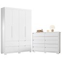 Ver imagem 1 de Guarda Roupa Solteiro Doble 04 Portas e Cômoda Duetto Branco - Móveis Albatroz