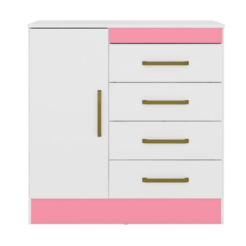 Cômoda Montevidéu 4 Gavetas Branco/Rosa Flex Demóbile