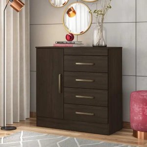 Cômoda Montevidéu 4 gavetas 1 porta Ébano Touch - Demóbile