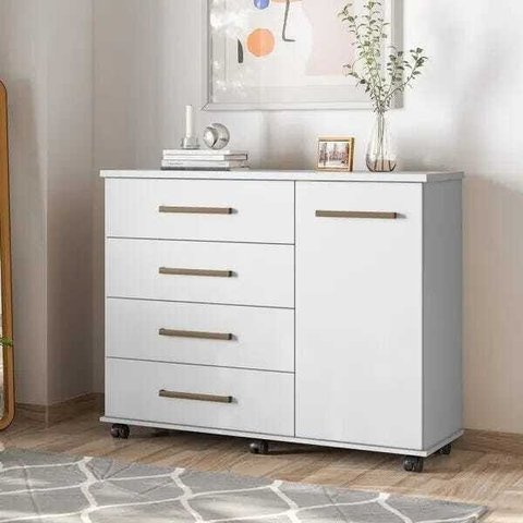 COMODA FLORA 4 GAVETAS 1 PORTA COM CORREDIÇAS TELESCÓPICAS BRANCO - DEMÓBILE