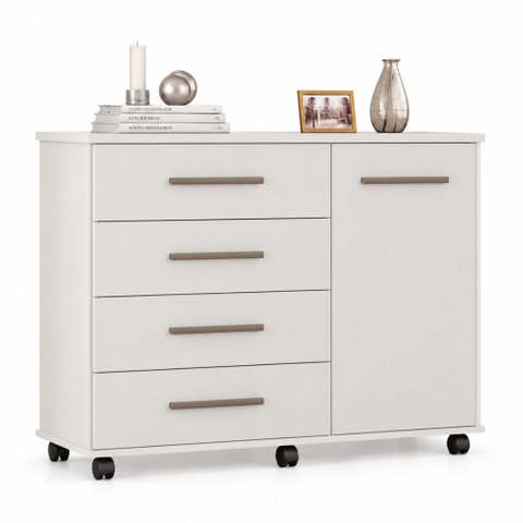 Comoda Flora 4 Gavetas 1 Porta com Corrediças Telescópicas Branco - Demóbile