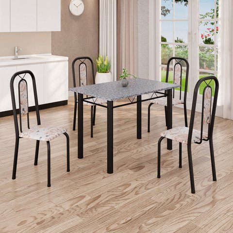 Conjunto de Mesa com 4 Cadeiras Lívia Preto/Bege