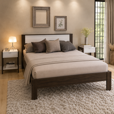 Cama de Casal 138cm CM8005 Nogal/Branco - Tecno Mobili