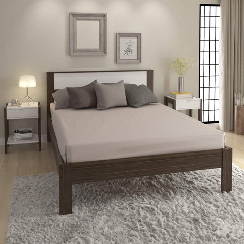 Cama de Casal para Colchão 1,38m Nogal/branco Cm8005 Tecno Mobili
