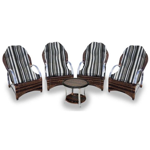 Conjunto de Poltronas Fibra Sintética Pequim Alumínio - 4 Poltronas + 1 Mesa Centro - Tecido Illiman
