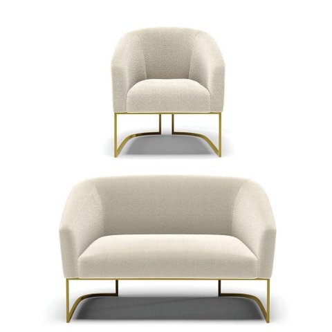 Sofá Namoradeira e Poltrona Industrial Dourado Stella Bouclê D03 - D'Rossi Cor Verde