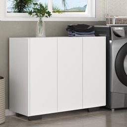 Armário Lavanderia com 3 Portas 90 cm Multimóveis MP5034 Branco/Preto - 1