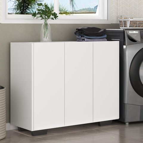 Armário Lavanderia com 3 Portas 90 cm Multimóveis MP5034 Branco/Preto