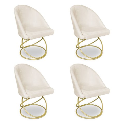 Kit 04 Cadeiras Poltrona de Jantar Bela Suede Base Metálica Luxo Dourado - Pallazio