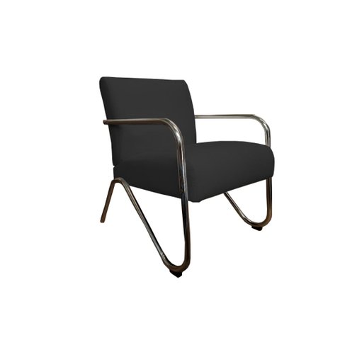 Poltrona Decorativa Bela Suede Preto Braço Cromado Mz Decor
