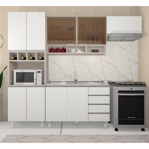 Cozinha Modulada 4 Pçs Legno Crema Com Branco Lis