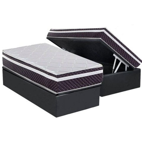 Cama Box Baú Solteiro: Colchão Molas Masterpocket Ensacadas Herval C1789 + Base Crc Suede Gray (
