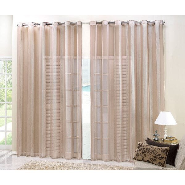 Cortina Linho Bordada Avelã para Sala / Quarto 4m x 2,75m de Varão Simples de 3 Metros
