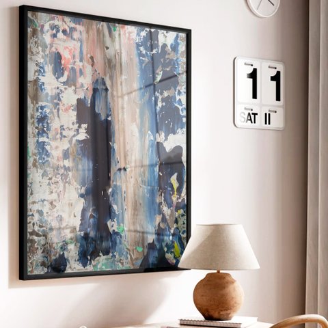 Quadro Decorativo Abstrato Envelhecido em Moldura Caixa Tacolado Moldura Trad 1cm Branca com Vidro 4