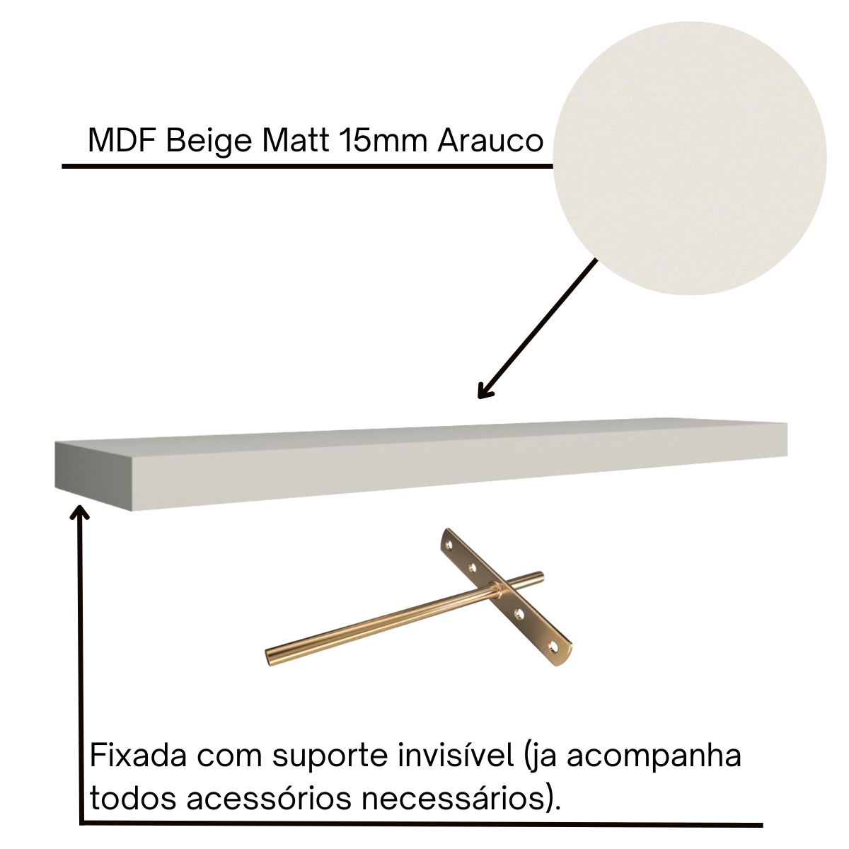 Prateleira Reta Decorativa com Suporte Invisível Mdf 100x15 Plancasa:off White - 5