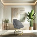 Ver imagem 2 de Cadeira Poltrona de Jantar Bela Linho Grafite Base Metálica Luxo Dourado - Pallazio