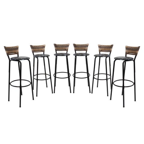 Kit 6 Banquetas 80cm para Balcão Ilha Bancada Área Gourmet Encosto em Junco Banco Itagold