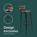 Ver imagem 4 de Kit 6 Banquetas 80cm para Balcão Ilha Bancada Área Gourmet Encosto em Junco Banco Itagold