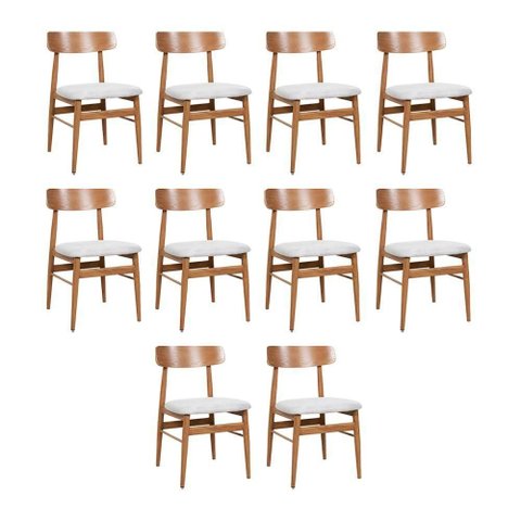Kit 10 Cadeiras de Jantar Delta Estrutura Aço Carbono Laminado Natural com Estofado Linho Cru