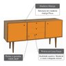 Buffet 2 Portas 3 Gavetas Vintage Laranja Laqueado Fosco e Estrutura Madeira Maciça - 7