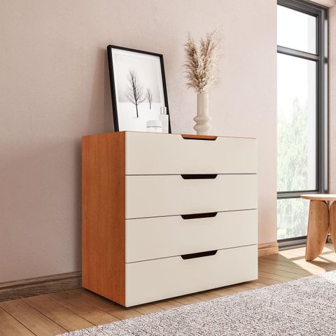 Cômoda Madri com 4 Gavetas 90x84cm Creme/Freijó 250700