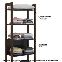 Closet Modulado Aberto - Estante Alta Multiuso 5 Prateleiras 65cm Az1005 Tecno Mobili - Nogal/preto - 3 Closet Modulado Aberto - Estante Alta Multiuso 5 Prateleiras 65cm Az1005 Tecno Mobili - Nogal/preto - 3