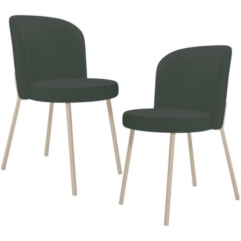 Kit 02 Cadeiras para Sala de Jantar Cozinha Estofada Gavi Arena L02 Linho Verde Musgo - Lyam Decor