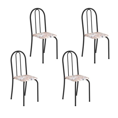 Kit 4 Cadeiras Tubular 89x37x42 cm Ane B Preto Botanic Bege/Preto