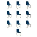 Ver imagem 1 de Kit 10 Cadeiras de Jantar Cozinha Industrial Lexa Veludo Élpis Móveis Azul Marinho Dourada