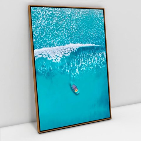 Quadro Decorativo O Mar e o Barco em tela Canvas TACOLADO PAPEL DE PAREDE Moldura Flutuante 4,5cm Fr