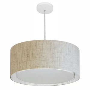 Lustre Pendente Cilíndrico Duplo Vivare Md-4294 Cúpula em Tecido 50x25cm - Bivolt - Rustico Bege - B