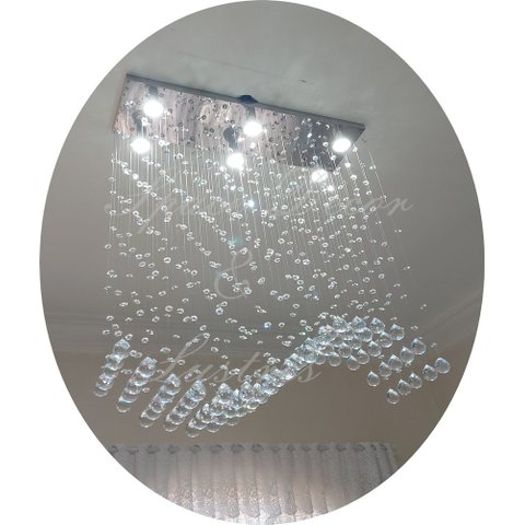 Lustre Cristal para Sala de Estar/jantar Base Inox 70x20cm:70cm