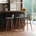 Ver imagem 1 de Kit 3 Banquetas Altas Luxo Linea Aço Preto Linho Cinza Preto