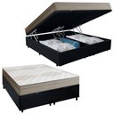 Ver imagem 1 de Cama Box Baú Casal Bipartido Sintético + Colchão de Molas Ensacadas Portobel Ipanema - 138x188x66cm 