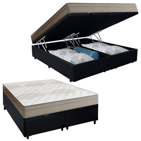 Cama Box Baú Casal Bipartido Sintético + Colchão de Molas Ensacadas Portobel Ipanema - 138x188x66cm 