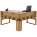 Ver imagem 1 de Mesa de Canto para Escritório em L Angular Detalhe Ripado Amêndoa