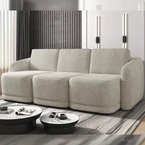 Sofá Cama Modulado Retrátil e Reclinável Decorativo Varsóvia 336cm Bouclê Bege Escuro G33 - Gran Bel