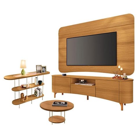 Rack Bancada Elara e Painel Armony Cinamomo com Mesa de Centro Sky e Aparador Infinity Cinamomo - Hb