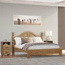 Ver imagem 1 de Conjunto Quarto: Cama Casal Queen Clássica, 2 Mesas de Cabeceiras 2 Gavetas Freijó Ouro Madeira Pinu