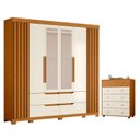 Ver imagem 1 de Guarda Roupa Casal Doble com Espelho 06 Portas e Cômoda Vittoria Cinamomo Off White - Móveis Albatro
