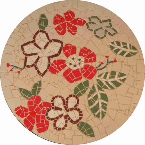 Mesa em Mosaico Floral Veri Hibiscos Cerâmicas - Somente o Tampo Tamanho 120cm