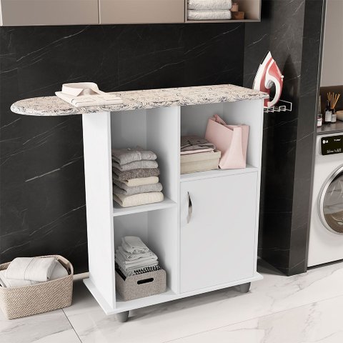 Tábua Mesa Passar Roupas Miami Gabinete Armário 1 Porta Suporte Branco