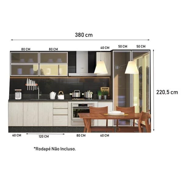 Cozinha Completa Modulada 18 Peças Ii 100% MDF Kali Premium Amendoa Arezzo  Rust Nicioli