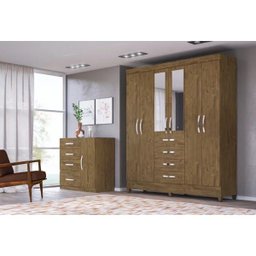 Guarda-roupa New Avai com Espelho e Cômoda Venus Castanho Wood Moval - 7