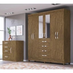 Guarda-roupa New Avai com Espelho e Cômoda Venus Castanho Wood Moval - 1