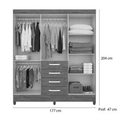 Guarda-roupa New Avai com Espelho e Cômoda Venus Castanho Wood Moval - 3