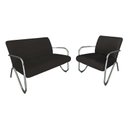 Ver imagem 1 de Kit Namoradeira + Poltrona Decorativa Bela Couro Preto Braço Cromado