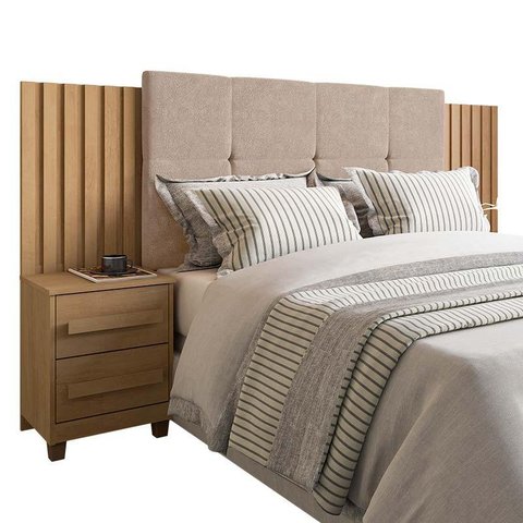 Cabeceira Ripada Estofada Casal / Queen / King Com 2 Criados Suíça RV Móveis Cinamomo