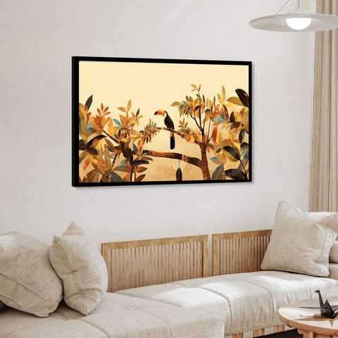 Quadro Decorativo Tucano Árvore - 50x70cm:moldura Preta