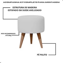 Puff Madri Banqueta Redonda em Linho Pés Eucalipto Pufe Sala:rosa - 2